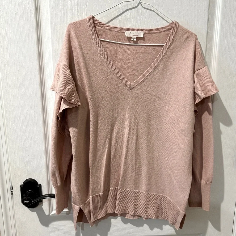 Two by Vince Camuto Pink Blush Sweater Ruffle Drop Sleeves Ruffled